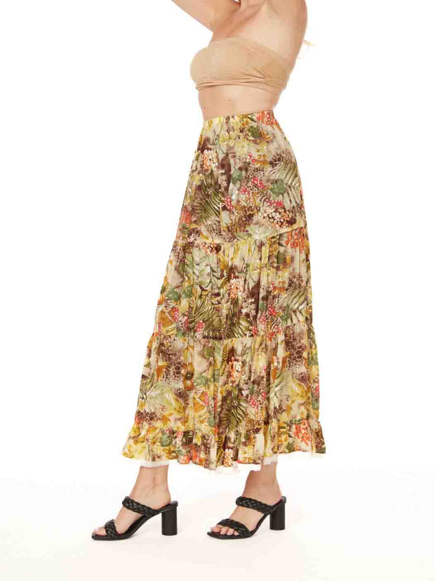 Tianello Georgette Tropical Safari Prairie Skirt