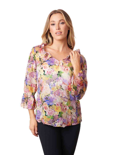 Tianello print ROSES "Cupro" Georgette "Emily" Blouse