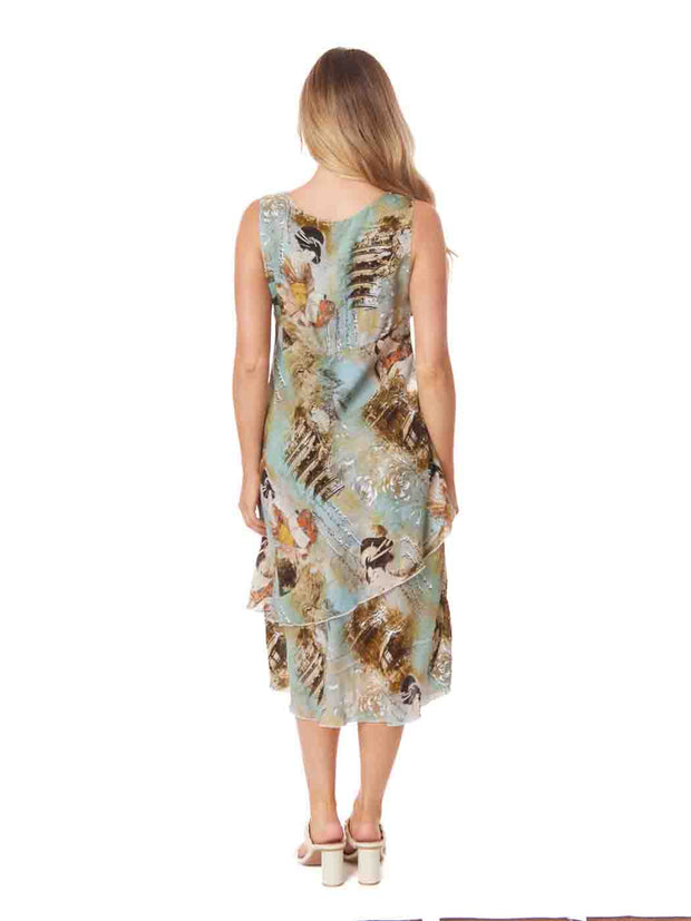 Tianello  "Toruko" Print "Sueded" CUPRO  "Iris" Sleeveless Bias Dress