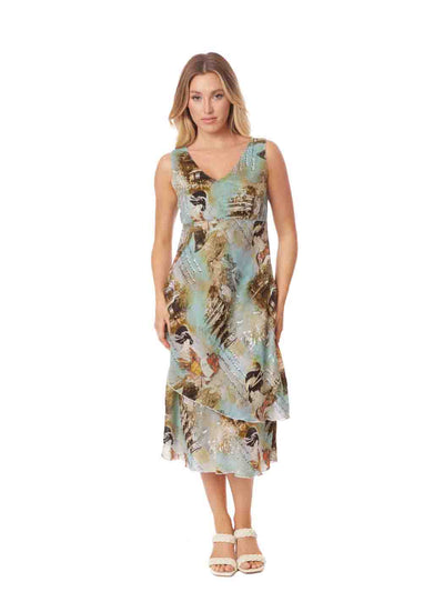 Tianello  "Toruko" Print "Sueded" CUPRO  "Iris" Sleeveless Bias Dress