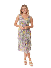 Tianello  "Tranquil Pond" Print "Sueded" CUPRO  "Iris" Sleeveless Bias Dress