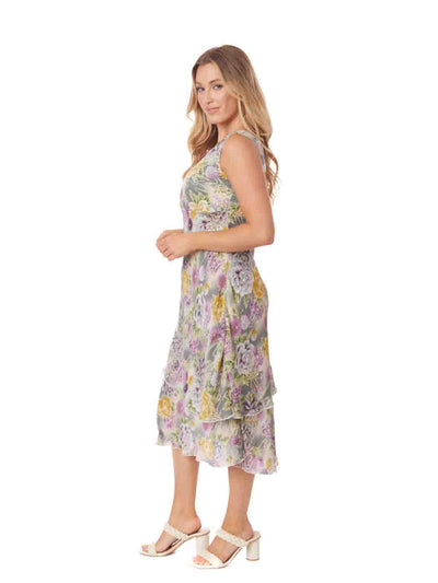 Tianello  "Tranquil Pond" Print "Sueded" CUPRO  "Iris" Sleeveless Bias Dress