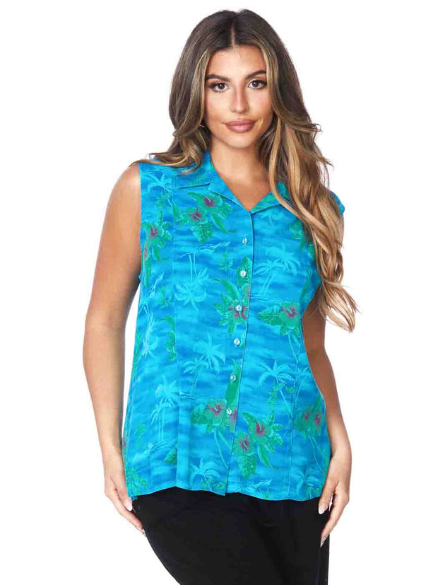 Tianello TENCEL™ "Maui" Printed Sleeve Less "Monica" Blouse-Acapulco