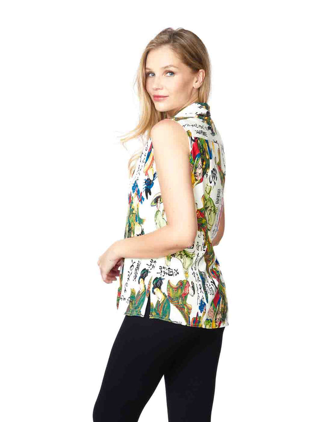 Tianello TENCEL™ printed  "Geisha" Sleeve Less "Monica" Blouse