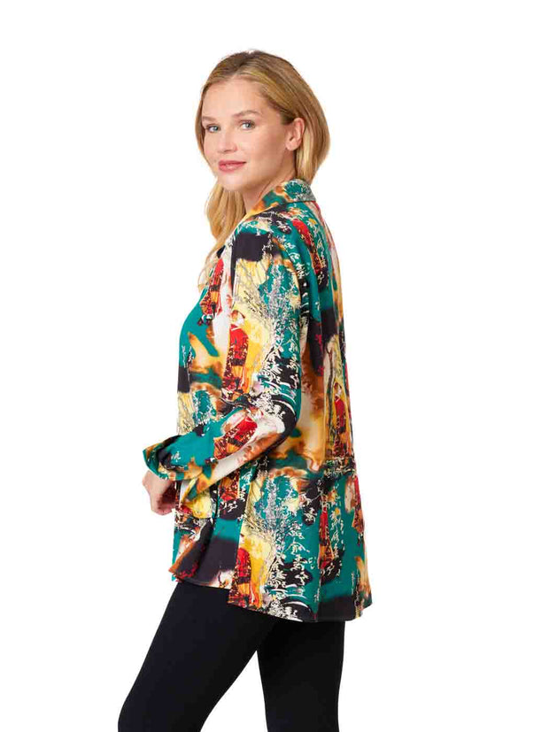 Tianello TENCEL™ Print "Princess Masumi"  Print "Loving" Blouse-GRN