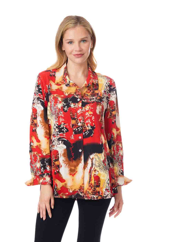 Tianello TENCEL™ Print "Princess Masumi"  Print "Loving" Blouse-RED