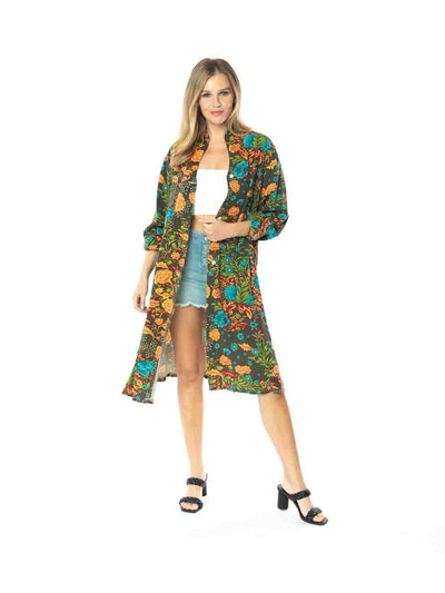 Tianello TENCEL™  "Vintage Floral" Print Long "SELENA"  Duster Jacket-Wash