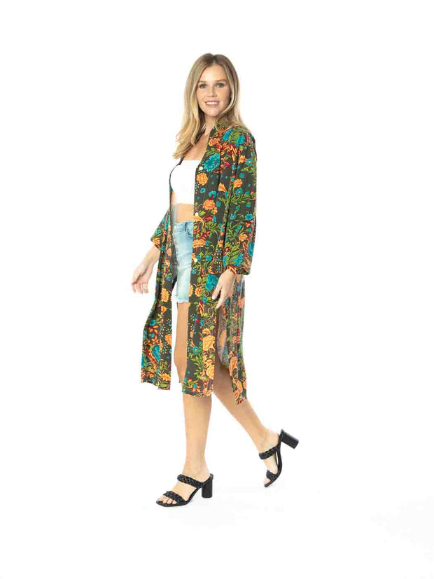 Tianello TENCEL™  "Vintage Floral" Print Long "SELENA"  Duster Jacket-Wash