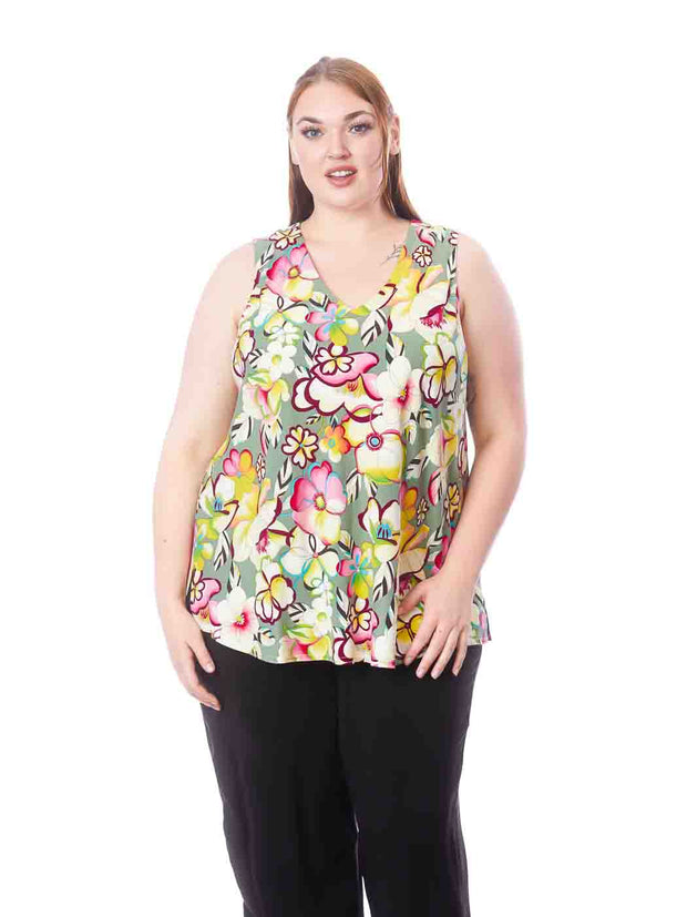 Tianello Plus sized print "Giorgio" TENCEL™ "Erika" Bias Tank-Wash