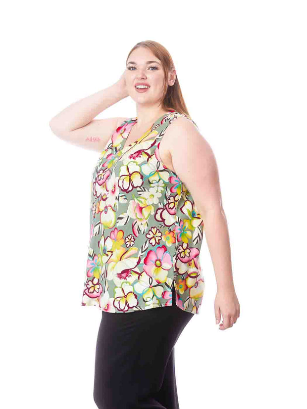 Tianello Plus sized print "Giorgio" TENCEL™ "Erika" Bias Tank-Wash
