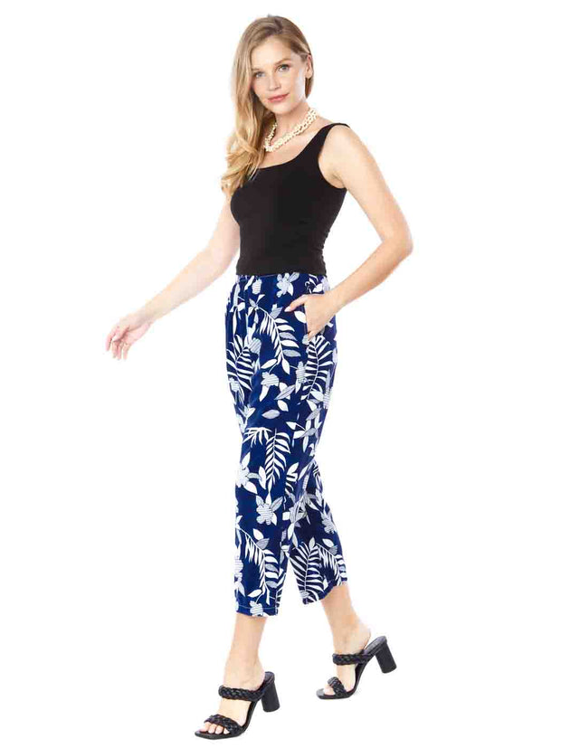 Tianello Print "Indigo Fern" TENCEL™ Flood Pant-Wash