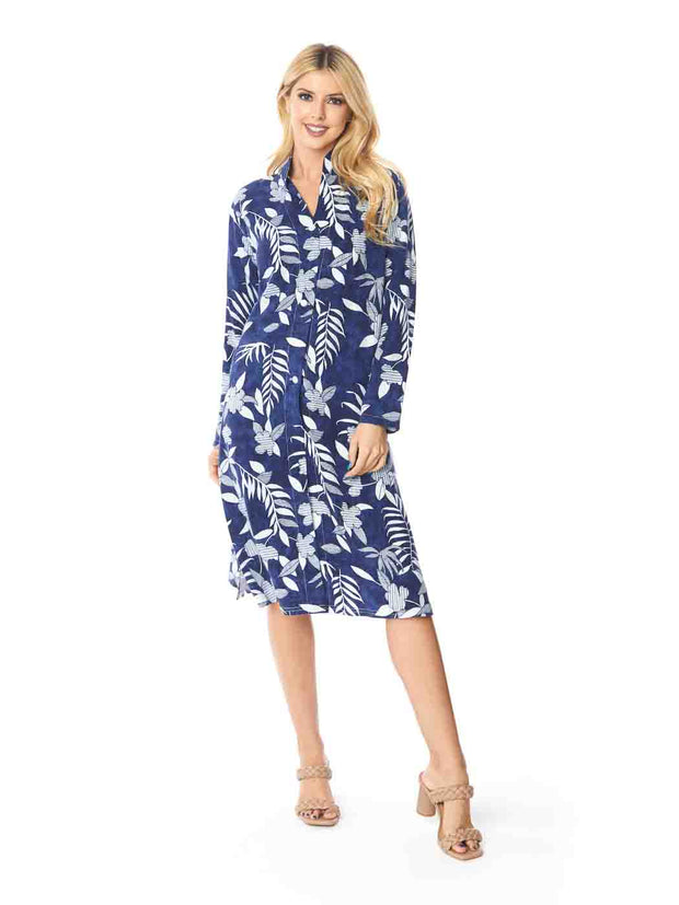 Tianello TENCEL™  "Indigo Fern" Print Long "SELENA"  Duster Jacket-Wash