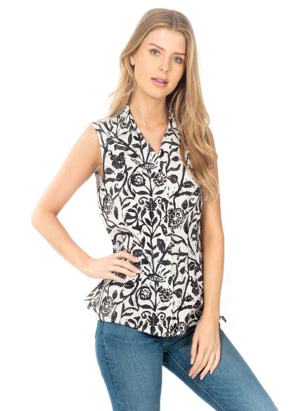 Tianello French Batik Print TENCEL™ Sleeveless Suzy Blouse-Wash