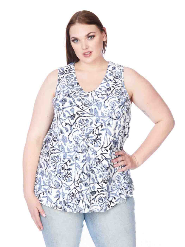 Tianello Plus sized print "FrenchBatik" TENCEL™ "Erika" Bias Tank