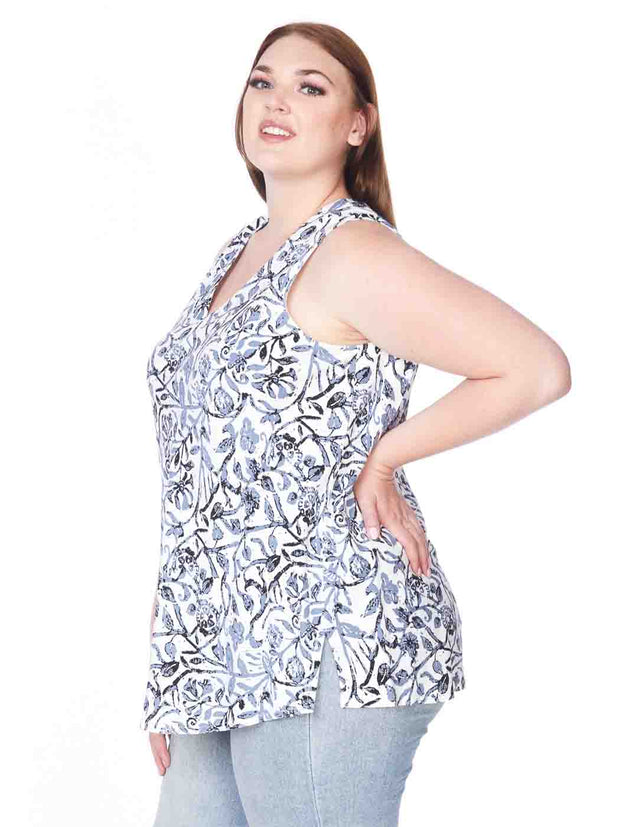 Tianello Plus sized print "FrenchBatik" TENCEL™ "Erika" Bias Tank