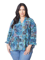 Tianello "Plus Sized" TENCEL™ print "Waikiki "Taipei" Blouse - 2X