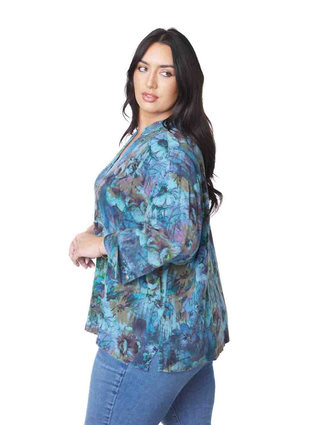 Tianello "Plus Sized" TENCEL™ print "Waikiki "Taipei" Blouse - 2X