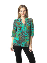 Tianello TENCEL™ print "ZAGRA"  Garment Dyed "Hali" Blouse-Tiffany Teal