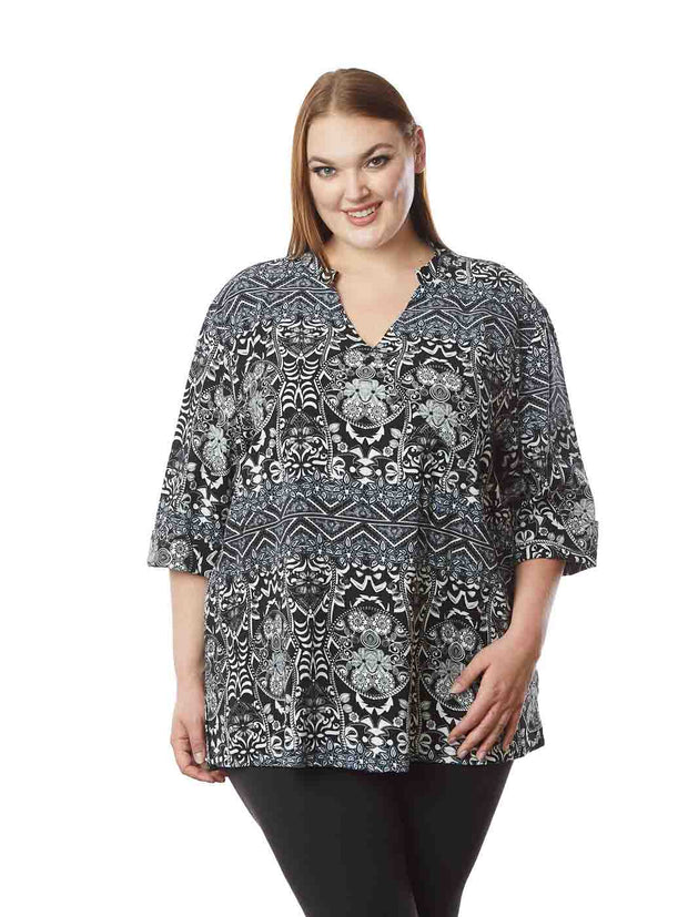 Tianello  Print "Queen" TENCEL™ Plus Sized  "Diva" Blouse-Wash
