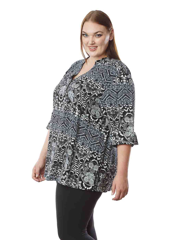 Tianello  Print "Queen" TENCEL™ Plus Sized  "Diva" Blouse-Wash