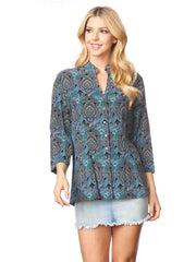 Tianello TENCEL™ "Shailene" Print Dynasty Blouse-Periwinkle