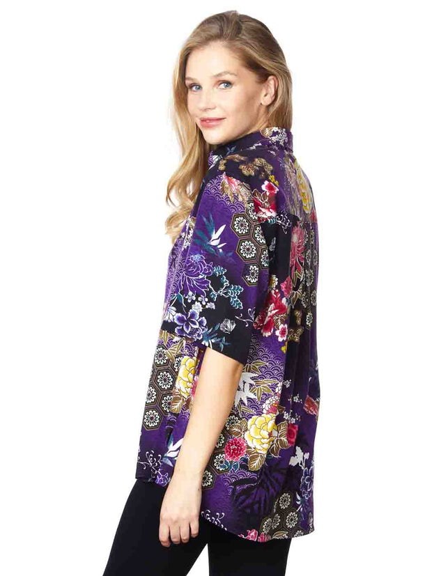 Tianello Print "Sakura Nights" TENCEL™ "S. S. Camp Shirt"-Wash