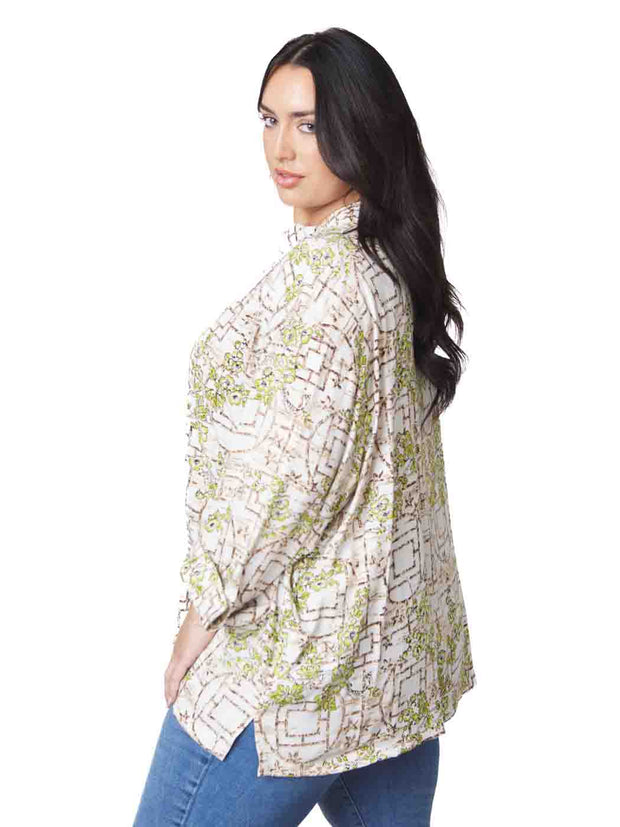 Tianello "Plus Sized" TENCEL™ print "Shoji "Taipei" Blouse