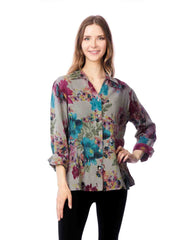 Tianello TENCEL™ "Lantana" Print "Suzy" Blouse-FOG