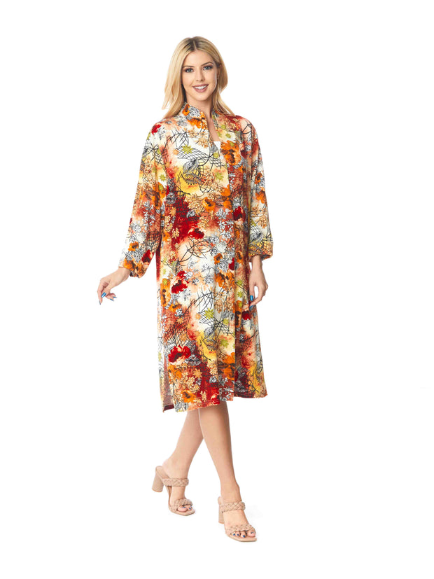 Tianello TENCEL™  print "Autumn Twigs" Long "SELENA"  Duster Jacket-Wash