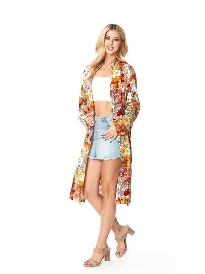 Tianello TENCEL™  print "Autumn Twigs" Long "SELENA"  Duster Jacket-Wash