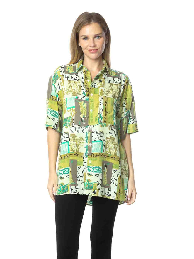 Tianello TENCEL™ Men's \ Womens print "Japanesque" S.S. Camp Shirt - Unisex