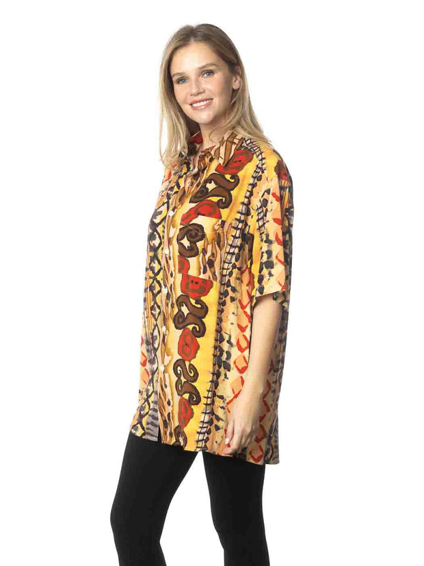 Tianello TENCEL™ Men's \ Womens print "Samba" S.S. Camp Shirt - Unisex