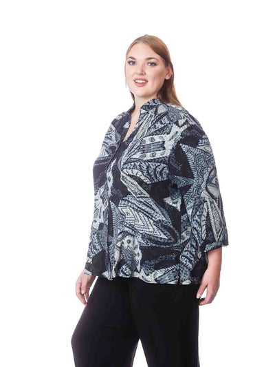 Tianello Plus Sized  TENCEL™  Print "GHANA"Tencel "Dynasty" Blouse-Wash