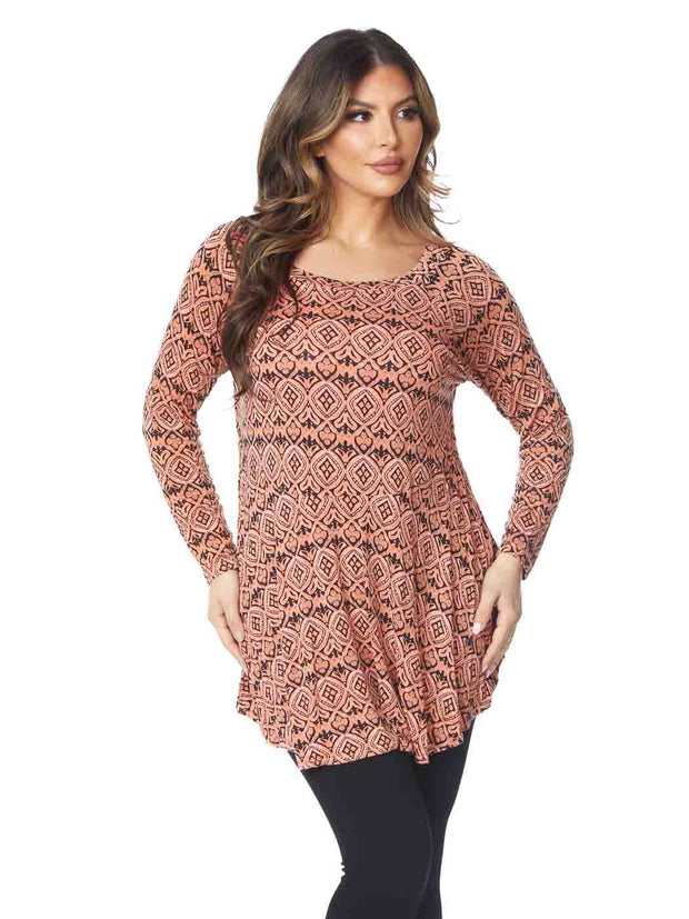 Tianello  "Zadora" Printed Knit "Sochie" Tunic-Hot Orange