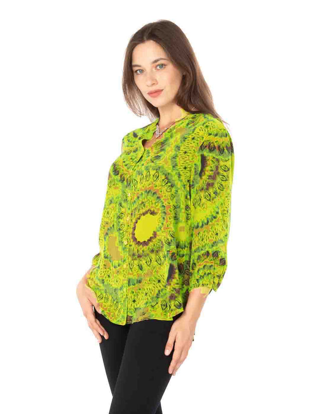Tianello "Aquarius" Print Washable Silk "Bobbie" Blouse-Hot Apple