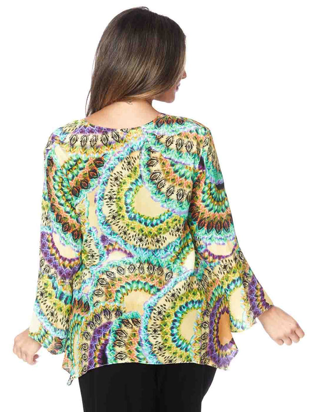 Tianello "Aquarius" Print  Washable Silk "Yuriko" Kimono-Wash