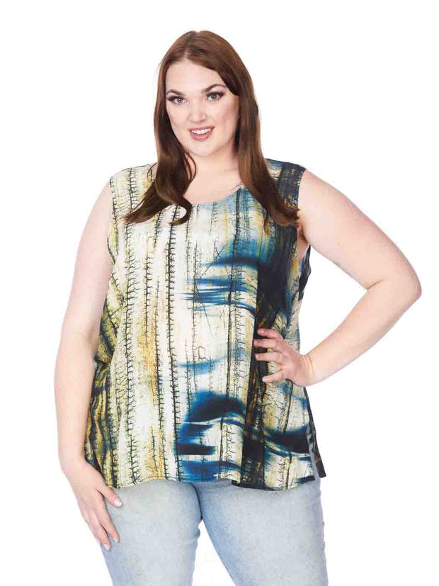 Tianello "PLUS" sized Print "Birch"  Washable Silk "Long"  Tank-Wash