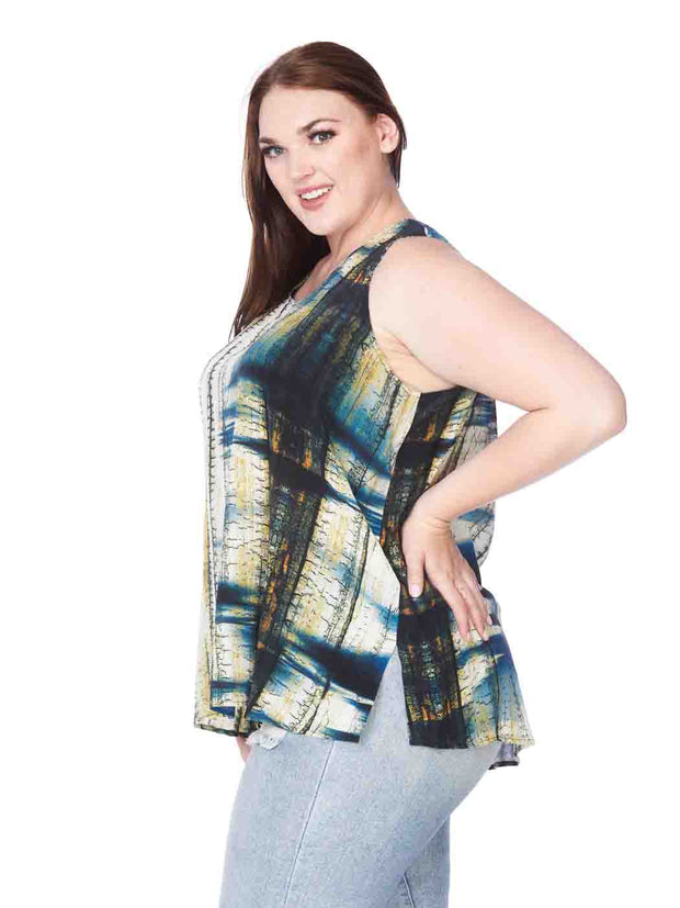 Tianello "PLUS" sized Print "Birch"  Washable Silk "Long"  Tank-Wash
