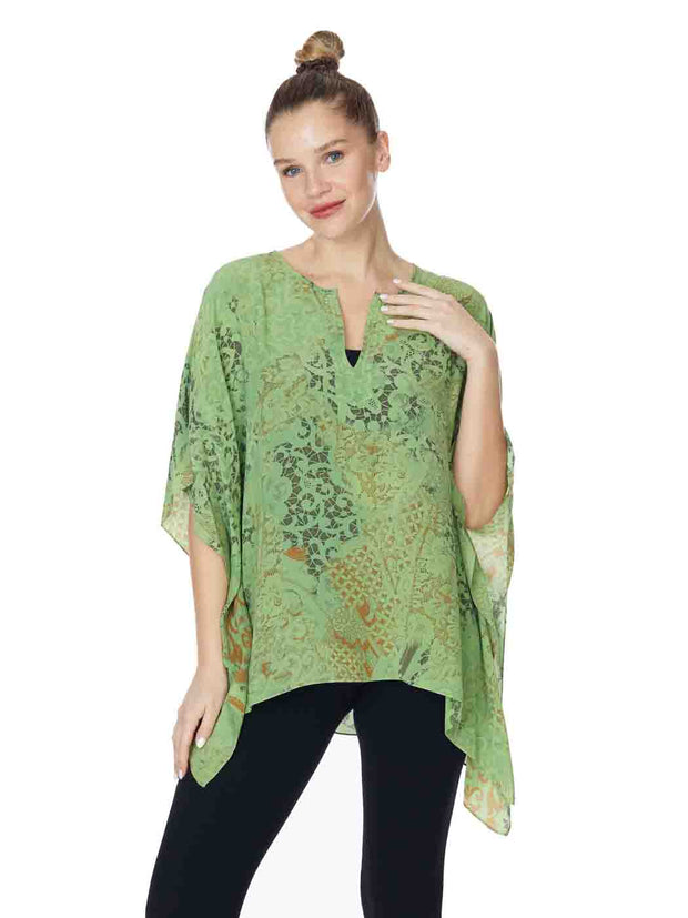 Tianello "Basso" Print Washable Silk "Ceravé Kaftan"-Leaf