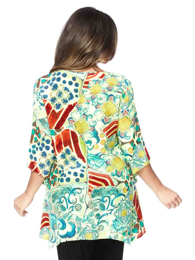 Tianello "Deruta" Print Washable Silk "Natalie" Blouse-Hot Lemon