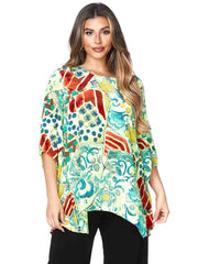 Tianello "Deruta" Print Washable Silk "Natalie" Blouse-Hot Lemon