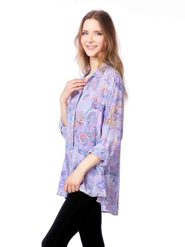 Tianello "Friyah" Print Washable Silk "Loving" Blouse-Lychee