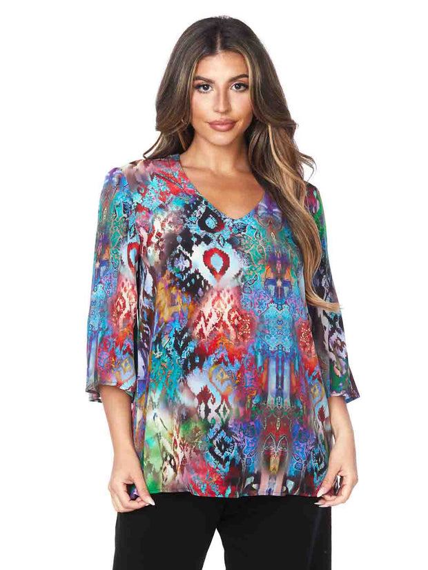 Tianello “Majestic” Print Washable Silk "Vanna" Blouse-Wash