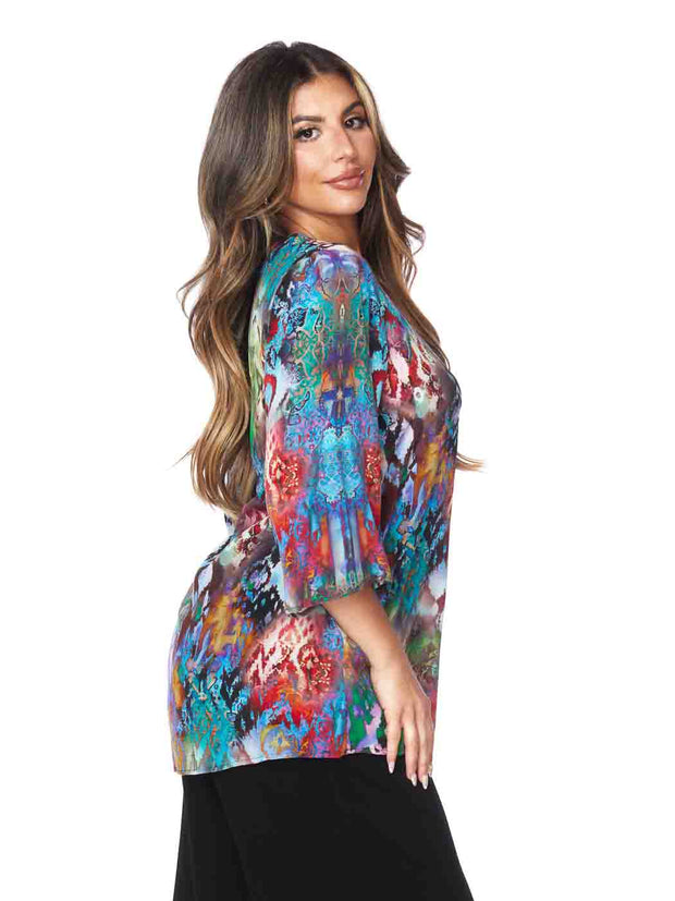 Tianello “Majestic” Print Washable Silk "Vanna" Blouse-Wash