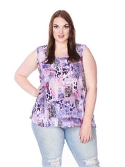 Tianello "PLUS" sized Print "Noah"  Washable Silk "Long"  Tank-Wash