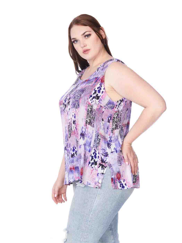 Tianello "PLUS" sized Print "Noah"  Washable Silk "Long"  Tank-Wash