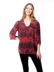 Tianello “Quito” Print Washable Silk "Vanna" Blouse-Fire