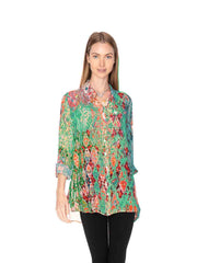 Tianello Silk "Ravani" Print Washable Silk "Loving" Blouse - Tianello.com