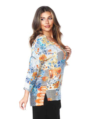 Tianello "Scarlet" Print Washable Silk "Numi" Blouse-Wash