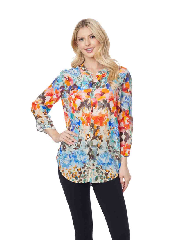 Tianello Print "Uchia" Print 100% Washable Silk "Bobbie" Blouse